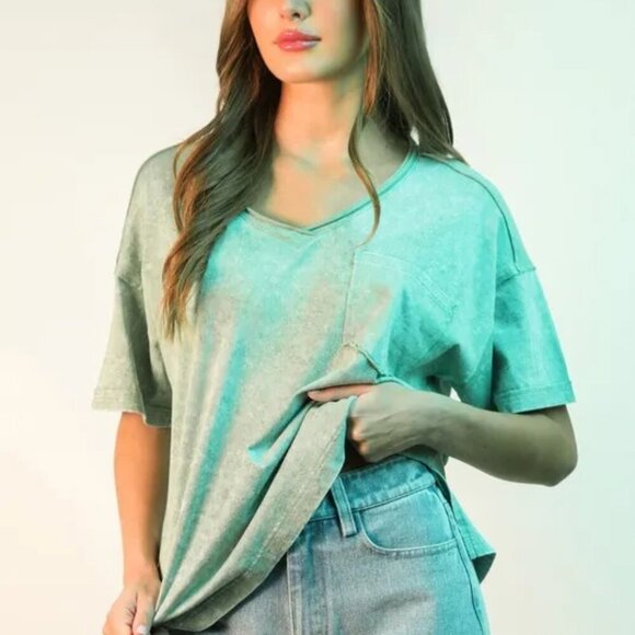 VERY J Raw Hem Pocketed Contrast Washed Denim Shorts - Picture 5 of 7